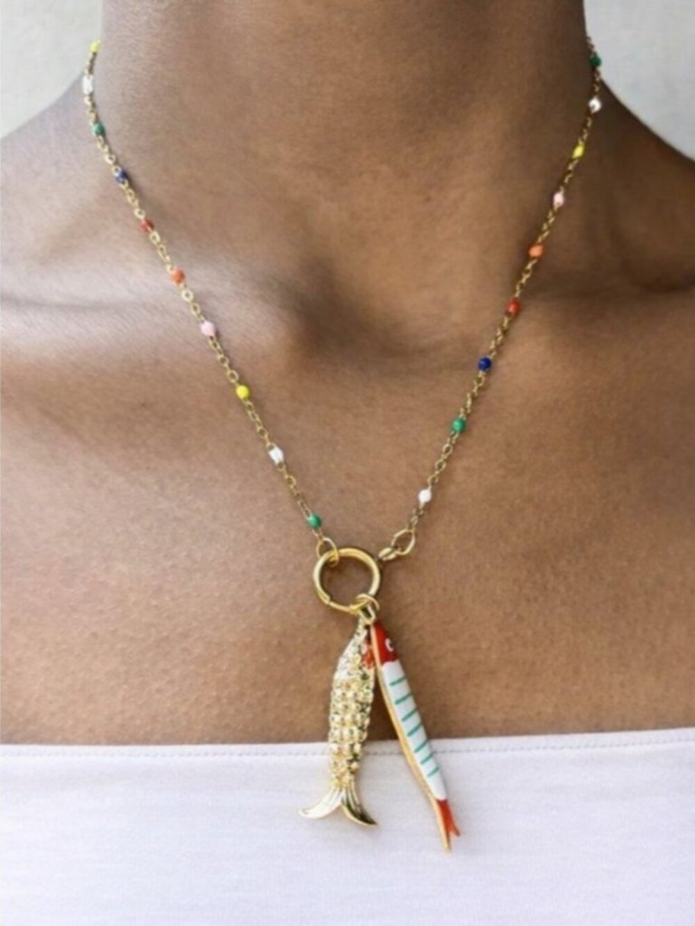 New! Coastal Boho Fish Sardine Charm Necklace NWT